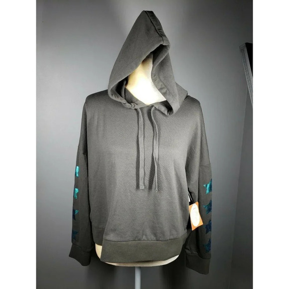 ivory ella Tops - Ivory Ella Cropped Hoodie With Metallic Stars Down Sleeves Women's Size M
